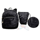 3pcs/set Women Flannel Solid Color Fish Tail Backpacks Shoulder Bags Clutch