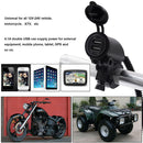 Cell Phone 2-USB Charger with Green LED Ring for Motorcycle 22mm Handlebar