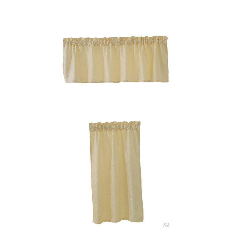 1 Set Beige Rod Pocket Short Tier Curtains Panels Half Drapes for Bathroom