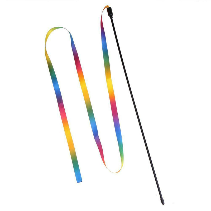 Rainbow Cloth Ribbon Tease Cats Rod Pets Kitten Interactive Scratching Toys A