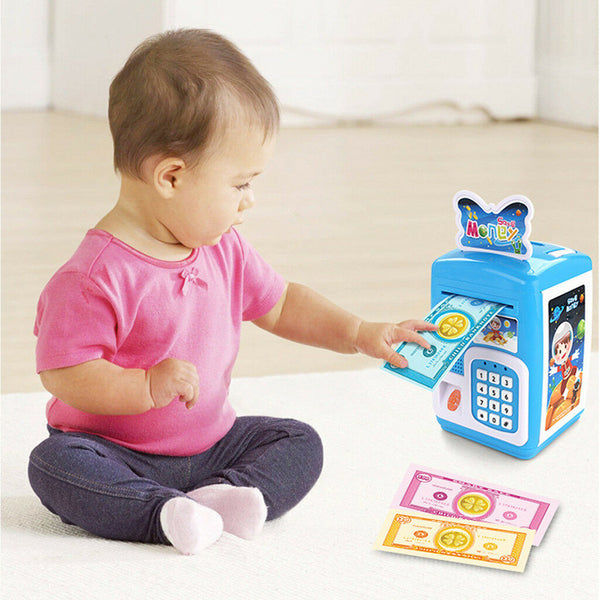 Electronic Code Safety Saving Box Cash Coin Money Piggy Bank ATM Toys Blue