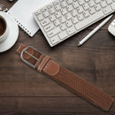 Men Leather Braided Elastic Stretch Metal Buckle Belt Waistband Brown