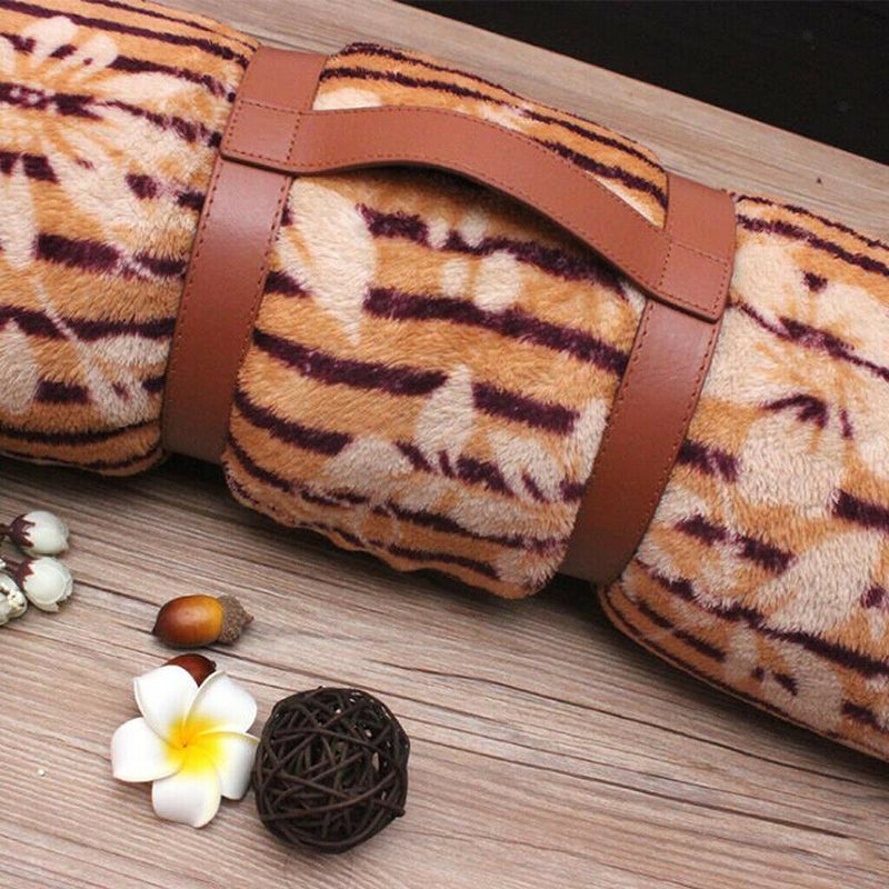 Carrying Strap for Picnic Blanket Throw Travel Rug Brown Leather Carry Strap