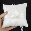 Lovely Ivory Bud Flower Wedding Ring Pillow 6 inch x 6 inch