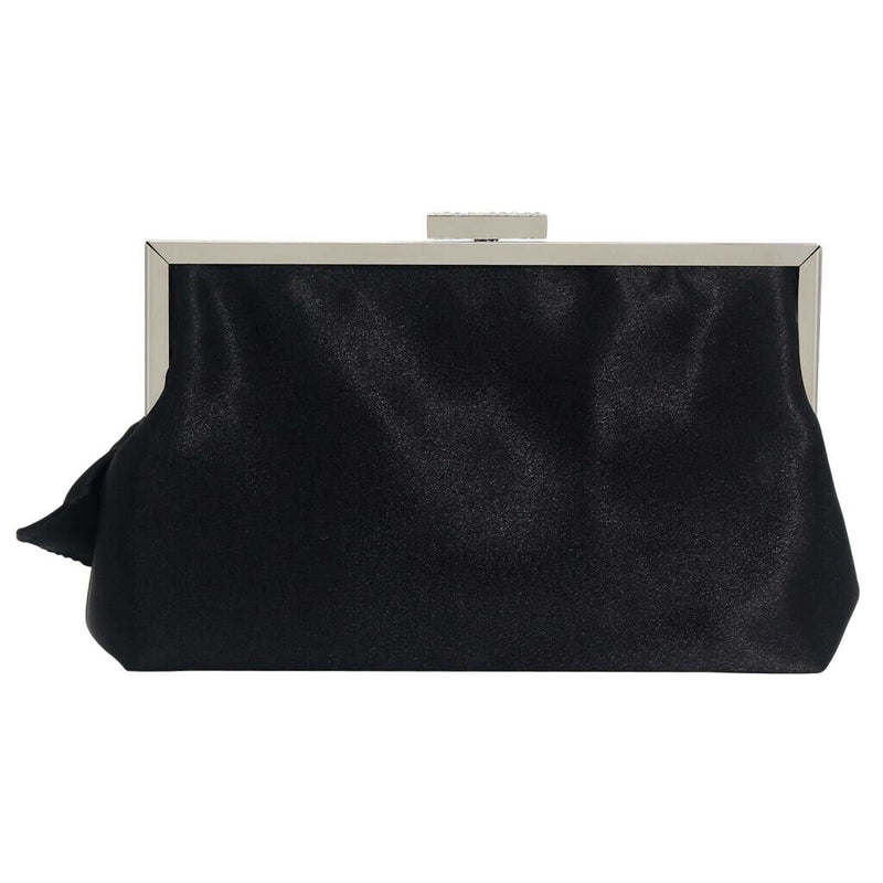 Black Satin Crystal Clustered Buckle Evening Clutch Bag Handbag Prom Purse