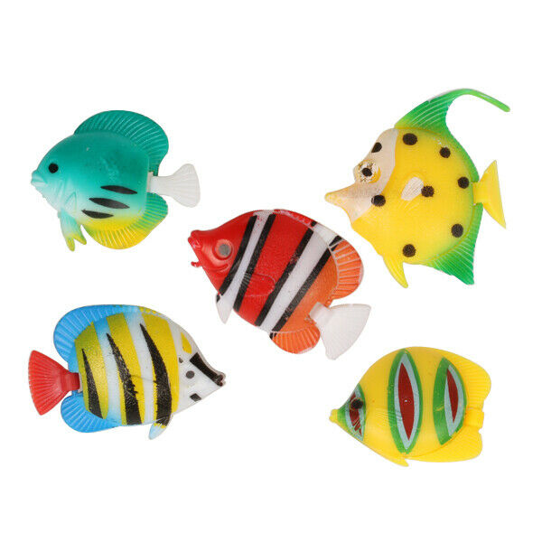 5 Pcs Aquarium Artificial Colorful Glowing Fish Silicone Clownfish Floating