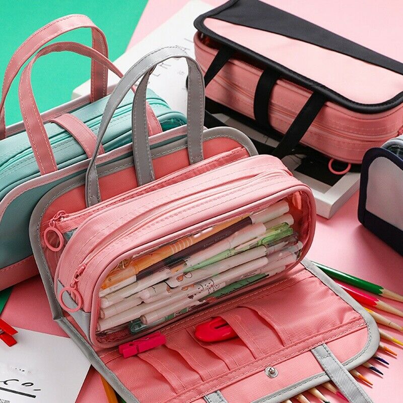 Creative Pencil Case 2 in 1 Pencil Bags Transparent Pvc Pen Box Beauty Case X7F5