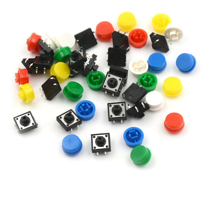 20Set Momentary TactilePush Button TouchMicro Switch 4P PCB Caps 12x12x7.3mmB Bj