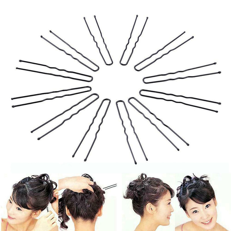100pcs Black Waved U-Shaped Hair Bobby Pins Women Metal Hair Styling Clips