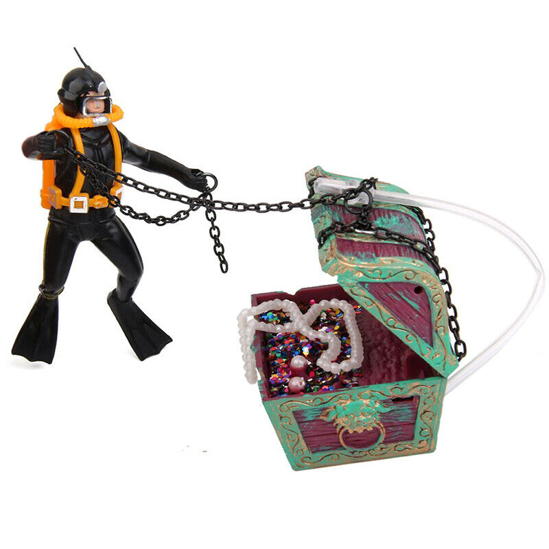 treasure Treasure hunter Diver Decoration for Aquarium Fish Tank Black C1V4