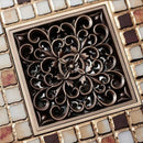Flower Carved Art Square Bathroom Floor Drain Copper Deodorant Floor Drain