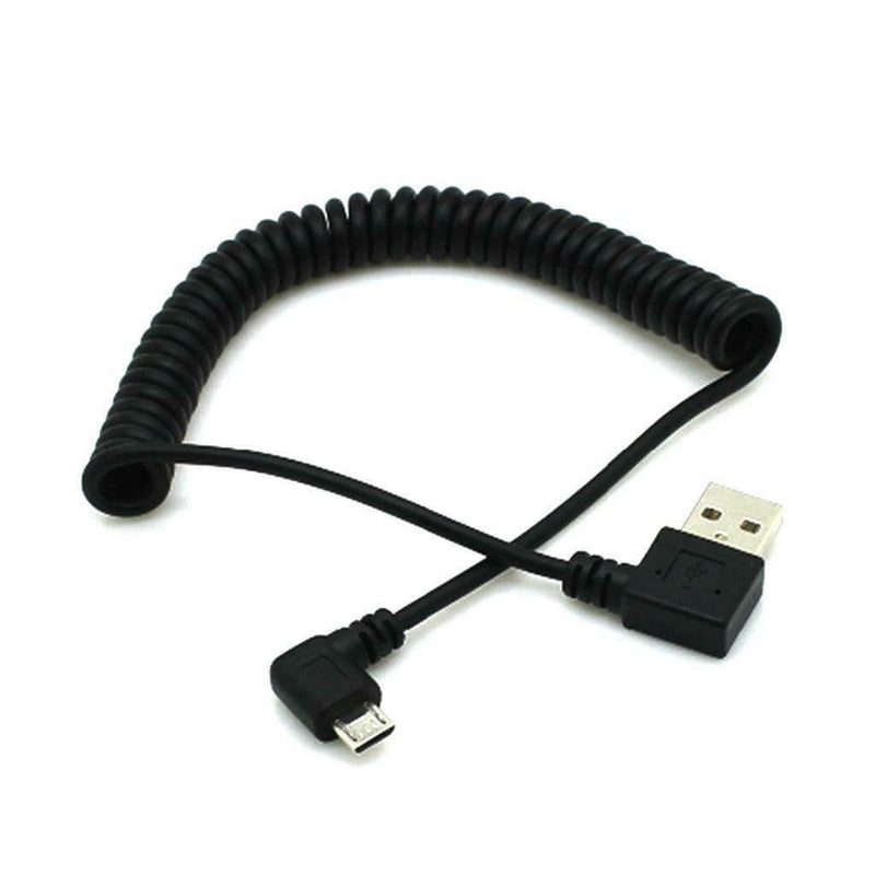 90 Degree Angle USB 2.0 Male to Micro USB Male Charge Sync Coiled Cable