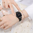 Elegant Magnet Buckle Watches Women Star Sky Dial Quartz Wristwatch (Black)