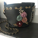 Fashion New Women's Bag Fashion Pure Color Bucket Bag Flowers Small Fresh S