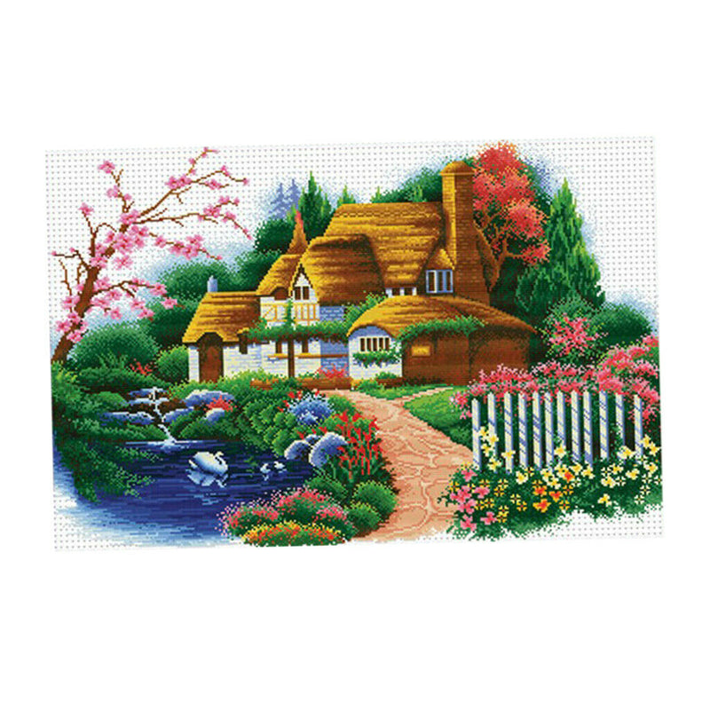 1 Set Stamped Cross Stitch Kits 11CT Embroidery Cloth Rural Cottage 31x22in