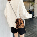 Women Plush Shoulder Crossbody Bag Mini Drawstring Clutch (Leopard Printed)