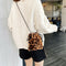 Women Plush Shoulder Crossbody Bag Mini Drawstring Clutch (Leopard Printed)