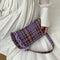 Retro Plaid Women Shoulder Underarm Bag Chain Handbags Canvas Tote (Purple)