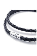 Jewelry, Stainless steel clasp armor chain leather cord necklace, Black - 4