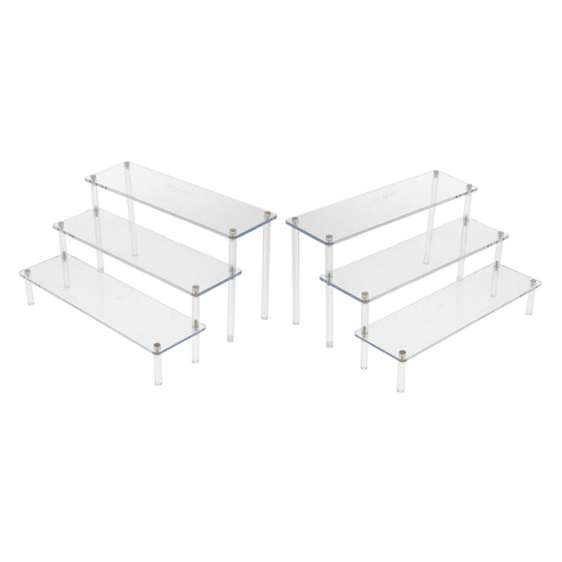 2x 3-Tier Clear Acrylic Rack Perfume Makeup Ladder Display Stand Risers Shelf
