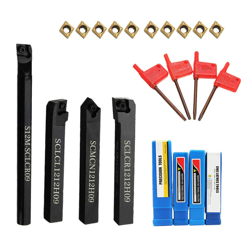 4pcs Jet Boring Bar Rod Turning Tool Holder Set With 10pcs