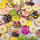 25x Assorted Flower Printed Wooden Buttons for DIY Sewing Crafts Decor 30mm