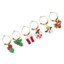 6pcs Assorted Christmas Wine Glass Charms Drink Markers Charm Rings Decor
