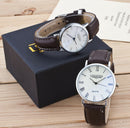 2PCS Fashion Couple High Gloss Glass Leather Belt Watch Set Contains Box