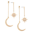 Celestial Moon and Sun Gem Oversized Earrings Engraved Long Dangle Colour