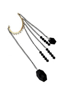 Rock Punk Exquisite Black Beads Long Chain Tassels Ear Cuff Earring-Black Z3J9