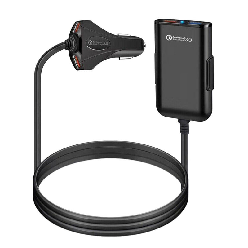 Car Back Clip QC3.0 Four USB Port Car Extension Cable Fast Charger