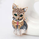 New Enamel Crystal Green Eye Cartoon Cat Brooch Pin Jewelry Bag Ornament Gif Gw