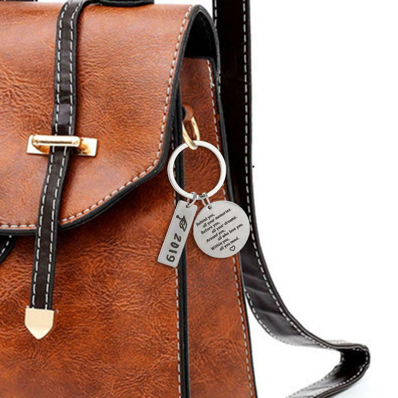 Letter Print Circle Square Pendant Keychain Women Graduation Key Ring Gift