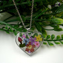Pressed Flower Heart Pendant Necklace