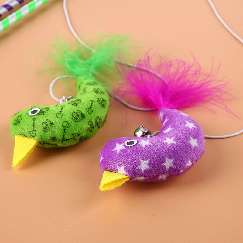 2pcs Cat Toys Interactive With Bells Elastic Rod Cat Plush Chick Toys