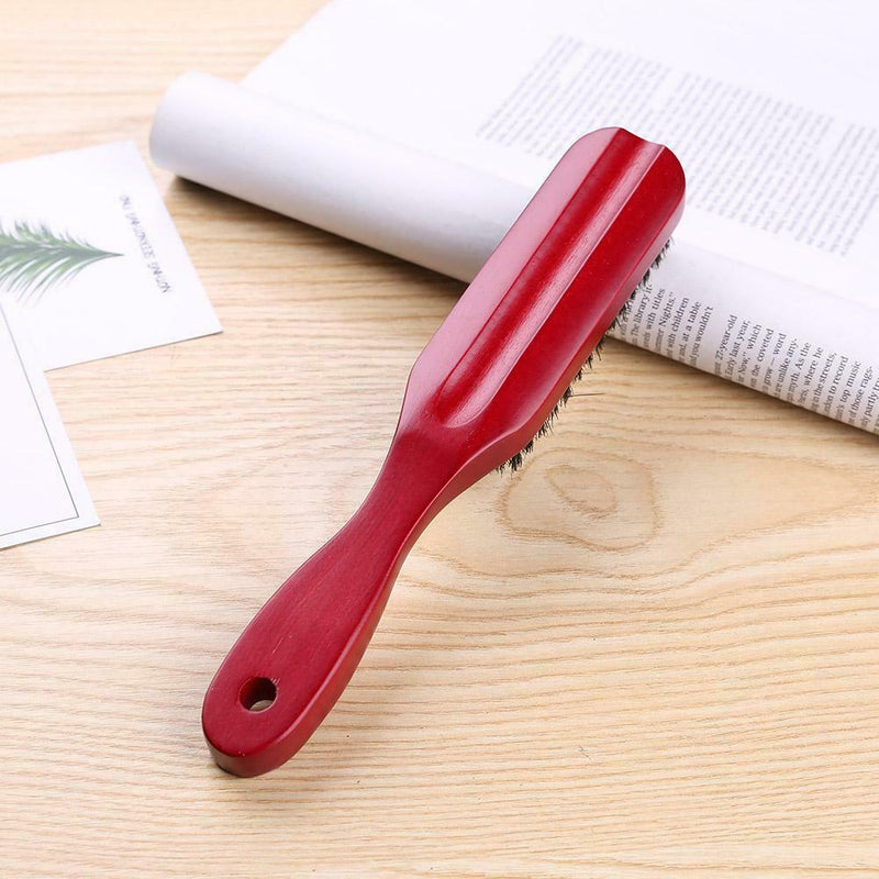 Wood Handle Hair Brush Hard Boar Bristle Hairdressing Beard Comb (Red) A
