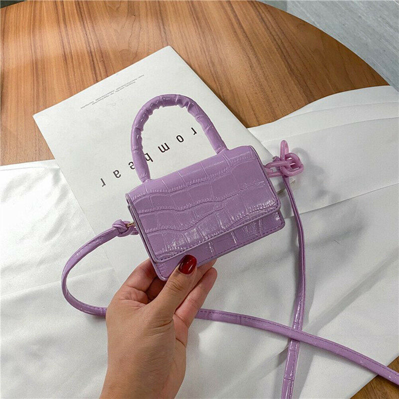Women Mini Alligator PU Shoulder Bag Acrylic Chain Crossbody Totes (Purple)