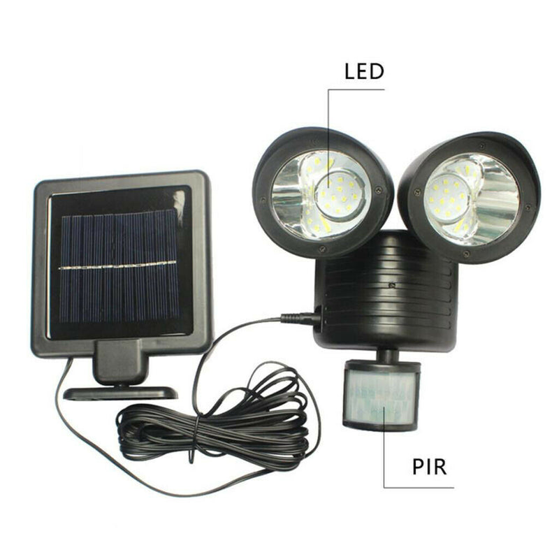 Solar Power PIR Motion Sensor 22 LED Dual Wall Light Outdoor Garden Lamp