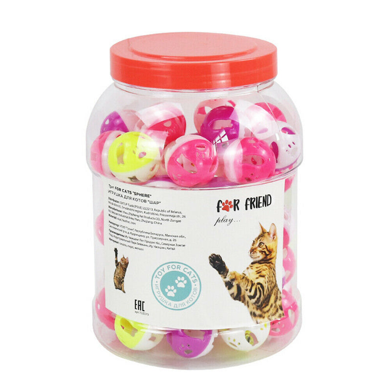 60pcs Interactive Pet Toys with Bell Cat Plastic Kitten Rattle Scratch Ball