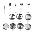 Kids Kitchen Cookware Set C - 12 Stainless Steel Cooking Tools for Role Play