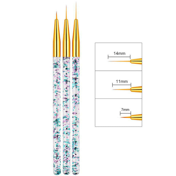 Super Fine 3 Sizes Nail Art Brush Set for Thin Lines Tiny Details Golden