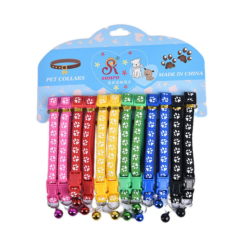 12PCS Dog Collars Pet Cat Puppy Buckle Nylon Collar with Bell 6 ColorsB Hn