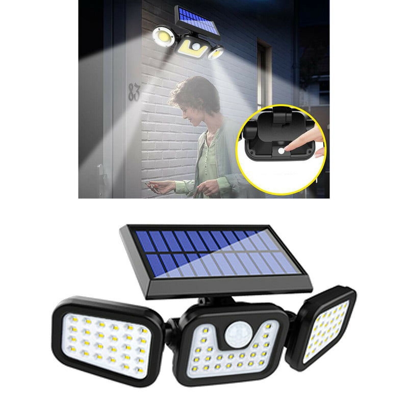 Solar Lights Outdoor LED Solar Motion Sensor Lights 3Head IP65 Waterproof