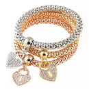 Women Fashion Charm 3PCS Crystal Rhinestone Heart Elastic Bracelets Ban 3C
