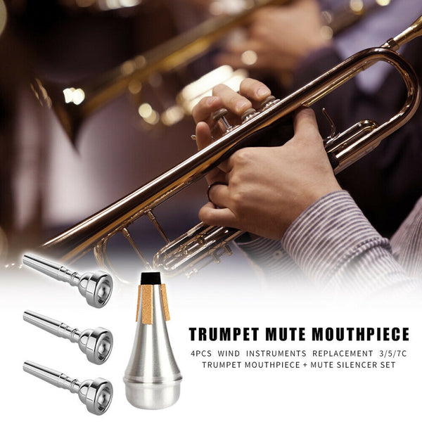 4pcs Professional 3/5/7C Trumpet Replacement Mouthpiece Mute Silencer Set A#S