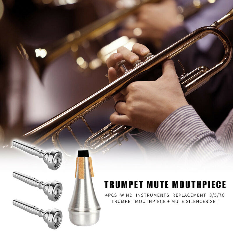 4pcs Professional 3/5/7C Trumpet Replacement Mouthpiece Mute Silencer Set A