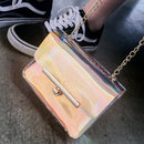 Women PVC+PU Chain Bag Transparent Clear Tote Shoulder Crossbody Handbag Ba
