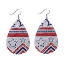 Women's American Flag Pattern Star Earrings Leather Teardrop Shape Jewelry