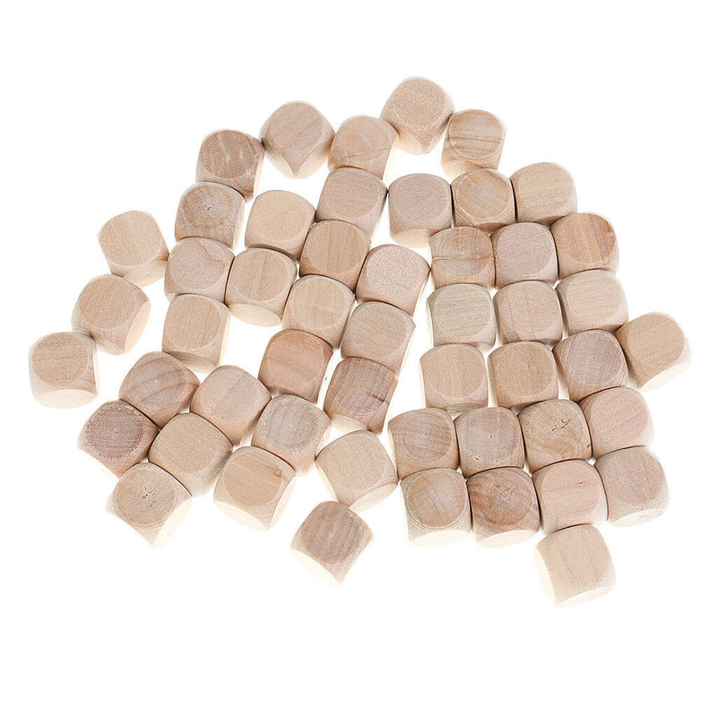 50x Natural Wood Blank Dice D6 16mm Game Dice for Kids DIY Decorating Games