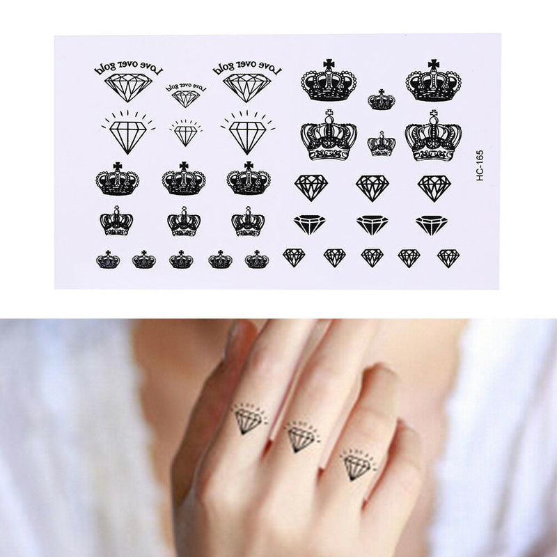 1X Diamonds and Crowns Temporary Tattoos Arm Leg Waterproof Tattoo Stickers B Hn
